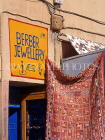 MOROCCO, Tiznit, shop advertising Berber goods and jewellery, MOR375JPL