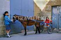 Malta, GOZO, Xlendi, village children with horse & buggy, MLT223JPL