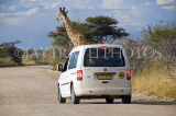 NAMIBIA, Etosha National Park, Giraffe and tour car, NAM212JPL