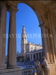 PORTUGAL, Fatima, Fatima Basilica view through gallery archway, POR440JPL