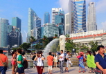 SINGAPORE, Marina Bay, Merlion Park, Merlion statue, tourists and city skyline, SIN1202PL