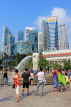 SINGAPORE, Marina Bay, Merlion Park, Merlion statue, tourists and city skyline, SIN1203PL