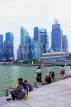 SINGAPORE, Marina Bay, and Singapore skyline, people along promenade, SIN1401JPL