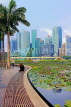 SINGAPORE, Marina Bay promenade, lily pond, and Singapore skyline, SIN1284JPL