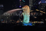 SINGAPORE, Merlion statue, night view, SIN566JPL