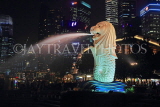 SINGAPORE, Merlion statue, night view, SIN571JPL
