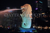 SINGAPORE, Merlion statue, night view, SIN572JPL