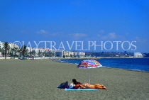 SPAIN, Andalucia, Costa Del Sol, ESTEPONA, beach, sunbathers under sunshade, SPN811JPL