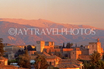 SPAIN, Andalucia, GRANADA, Alhambra Palace and Sierra Nevada mountains, sunset, SPN857JPL