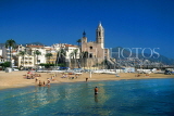 SPAIN, Catalonia, SITGES, Fragata Beach and St Tecia church, SPN832JPL