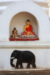 SRI LANKA, Gampola, Saliyalapura Temple, shrine with Buddha statue and elephant relief, SLK3266JPL