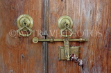 SRI LANKA, Kandy area, Degaldoruwa Cave Temple, brass door knockers and lock, SLK5788JPL