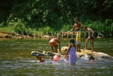 SRI LANKA, Kithulgala, rural scene, river and bathers, SLK356JPL