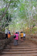 SRI LANKA, Mihintale temple site, prilgrims climbing the ancient granite stairway, SLK5395JPL