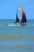 SRI LANKA, Negombo, catamaran with sail (traditional fishing boat) at sea, SLK5973JPL