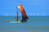 SRI LANKA, Negombo, catamaran with sail (traditional fishing boat) at sea, SLK6321JPL