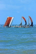 SRI LANKA, Negombo, catamarans with sail (traditional fishing boat) at sea, SLK5965JPL