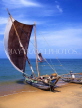SRI LANKA, Negombo, fishermen pushing out catamaran (traditional fishing boat), SLK1612JPL