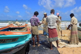 SRI LANKA, Negombo, fishing village, fishermen sorting the catch from their nets, SLK5981JPL