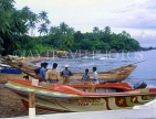 SRI LANKA, south coast, Ambalangoda, fishing boats and fishermen sorting out nets, SLK1945JPL