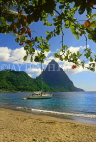 ST LUCIA, The Pitons and yacht, view from Soufriere beach, STL652JPL