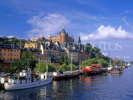 SWEDEN, Stockholm, boats lined up along Sodermalm Island, SWE115JPL