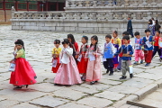 South Korea, SEOUL, Gyeongbokgung Palace, children in colourful Hanbok attire, SK353JPL
