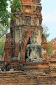 THAILAND, Ayutthaya, Wat Phra Mahathat complex ruins, seated Buddha statue, THA2673JPL