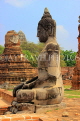 THAILAND, Ayutthaya, Wat Phra Mahathat complex ruins, seated Buddha statue, THA2676JPL