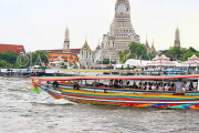 THAILAND, Bangkok, Chao Phraya River, River Express Boat and Wat Arun temple, THA3168JPL