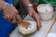 THAILAND, Bangkok, Khao San Road, Street Food, preparing Coconut Ice Cream, THA3402JPL