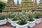 THAILAND, Bangkok, WAT PHO, chedis and flowerpots, THA2783JPL