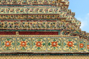 THAILAND, Bangkok, WAT PHO, detail of tile encrusted decorations on chedis, THA2741JPL