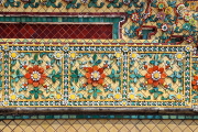 THAILAND, Bangkok, WAT PHO, detail of tile encrusted decorations on chedis, THA2742JPL