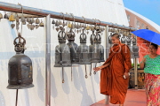 THAILAND, Bangkok, WAT SAKET (Golden Mount Temple), prayer bells and monk, THA3317JPL