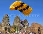 THAILAND, Lopburi, parachutist landing at temple, Monkey Banquet Festival, THA2187JPL