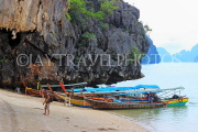 THAILAND, Phang Nga Bay, Khao Phing Kan (James Bond Island), longtail boats, THA4291JPL
