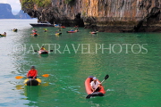 THAILAND, Phang Nga Bay, Panak Island, sea canoes for tourists to explore caves,, THA4259JPL