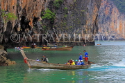 THAILAND, Phang Nga Bay, limestone islands, longtail tour boat, THA4326JPL