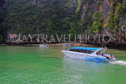 THAILAND, Phang Nga Bay, limestone islands, small beach, speed boat,THA4341JPL