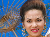 THAILAND, Ubon Ratchatani, Candle Festival, dancer under blue umbrella, THA1934JPL