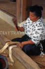 TONGA, Nukualofa, making Tapa cloth (from Paper Mulberry tree), beating the Tapa, TON228JPL