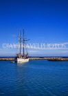 TONGA, coastal view, sea and moored sail cruiser, TON166JPL