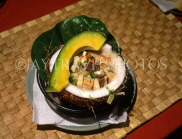TONGA, traditional food, pork and yam, with avocade, served in coconut, TON2419JPL