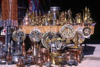 TURKEY, Ankara,  shop display, copperware, silver and pottery, TUR700JPL