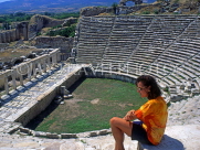 TURKEY, Aphrodisias, ancient theatre and tourist, TUR238JPL