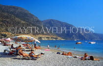 TURKEY, Fethiye area, Olu Deniz, beach and sunbathers, TUR692JPL