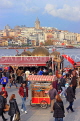 TURKEY, Istanbul, Eminonu Waterfront, food stalls, and New City in background, TUR972JPL