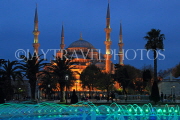 TURKEY, Istanbul, Sultan Ahmet Mosque (Blue Mosque), and fountain, night view, TUR798JPL