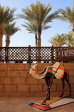 UAE, DUBAI, Madinat Jumeirah, camel sculpture and palm trees, UAE510JPL